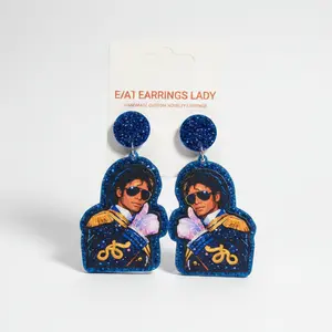Michael Jackson Blue Glitter Earrings