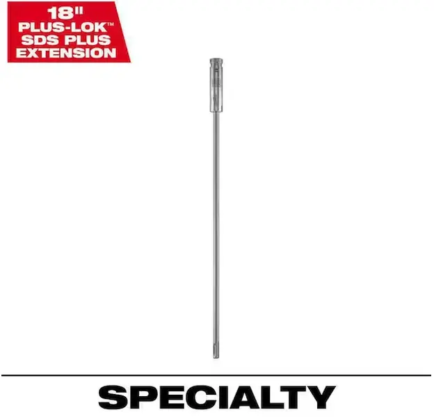 Milwaukee 48-20-6945 18 inches PLUS-LOK™ SDS Plus Extension Bar - Universal Fit, Small Profile, Auto-Insert Mechanism for Drill Bits, Chisels, Core Bits, Deep Drilling, Anchor Installation