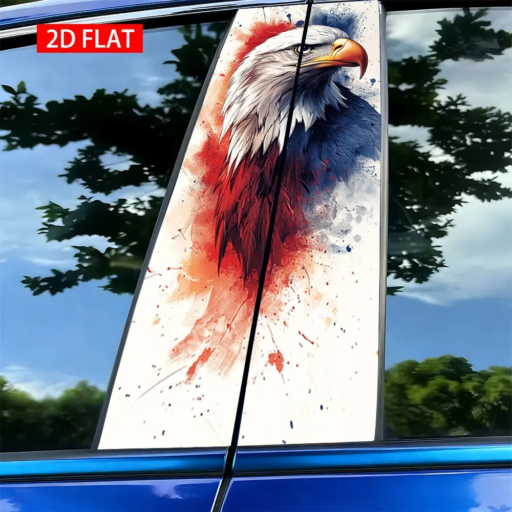2 Sets Watercolor Bald Eagle Car B Pillar Stickers, USA Independence 250th Anniversary, PVC HD Print, Waterproof, Scratch-Resistant, Car Decor, Car Decorative Sticker, Car Decals, Automotive Decals, Sticker For Cars