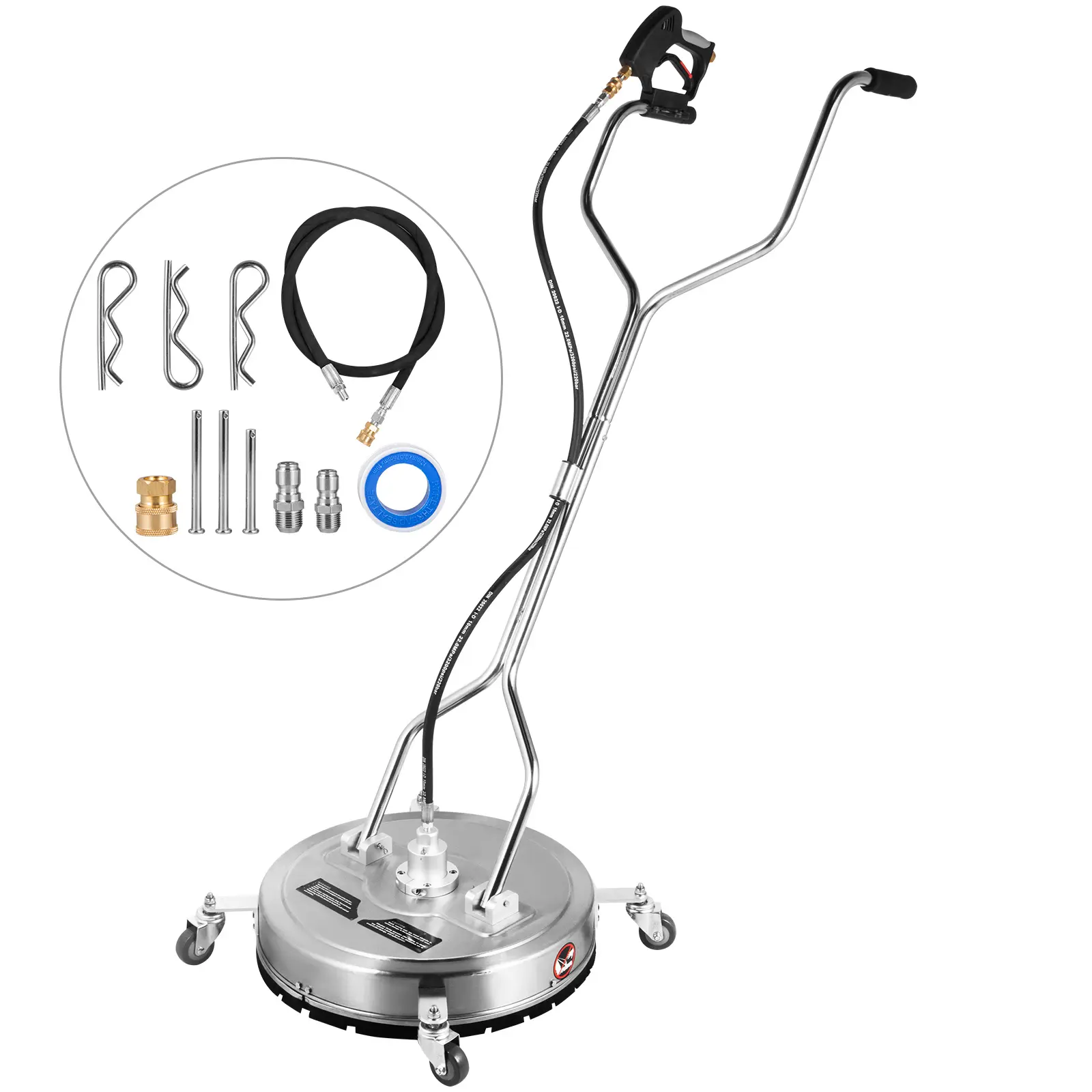 【SummerFinds】VEVOR Surface Cleaner 20 inch Flat Surface Cleaner for Pressure Washer 4000psi Pressure with 3/8 Quick Connector Surface Cleaner with Casters 10.5GPM Stainless Steel Rotating Rod & 3 Nozzle for Patio