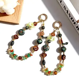 Original design patina green wind chimes flower mobile phone lanyard Chinese style bracelet wrist lanyard keychain bag pendant