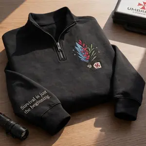 Survival Is Just The Beginning Embroidered Quater Zip, Umbrella Corp Resident Evil Crewneck, Gaming Herbs Horror Gift, Biohazard Fan Apparel