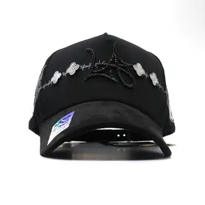 Streetwear Bling Cap with Rhinestone Clover & Wire Detail, Embroidered Casual Dad Hat for Men & Women