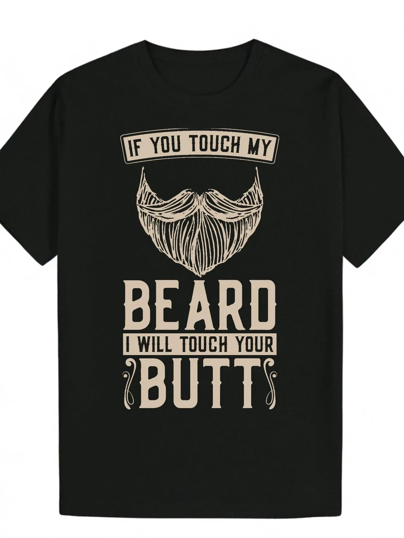 Men'S Humorous T-Shirt Featuring Beard And Butt Jokes - Slogan: If You Touch My Beard, I'Ll Touch Your Butt - Casual Round Neck Tee for Parties And Everyday Wear - Lightweight Summer Shirt - Machine Washable Men'S Apparel
