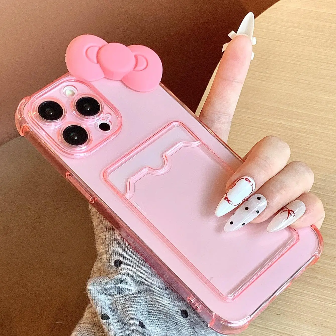 Bowknot Design Phone Case with Card Slot, Anti-drop Cellphone Protective Case, All-inclusive Shockproof Mobile Phone Cover for iPhone, Baby Pink Smart