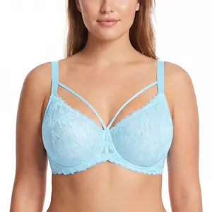 HSIA Pretty In Petals Sexy Lace Underwire Bra with Adjustable Straps for Women Plus Size Mesh Wings Unlined Non Padded Bra Full Coverage Minimizer Bra Lifting Support Daily Large Bust Bras Lightweight Comfort Brassiere Lingerie Bridal Bridal