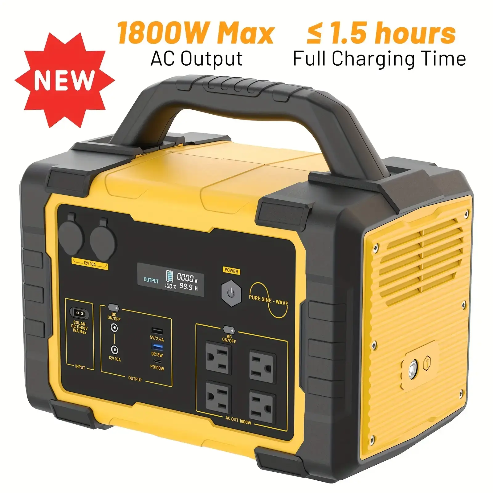 1024Wh LiFePO4 Portable Power Station, 1800W High-Capacity Home Power Supply, 1.5-Hour Fast Charging, 4 AC Outlets, 100W USB-C, Optional 200W/400W Solar Panels for Camping, Black Friday Father's Day Gift, Fathersday, Fathersdaygift