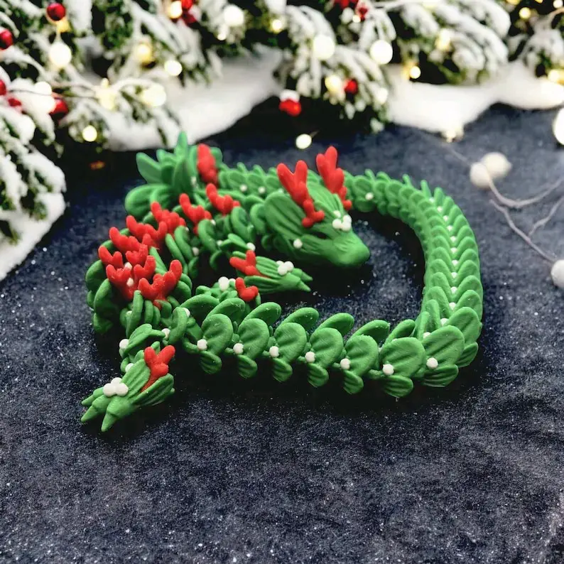 3D Printed Articulated Christmas Dragon - Fidget Friend