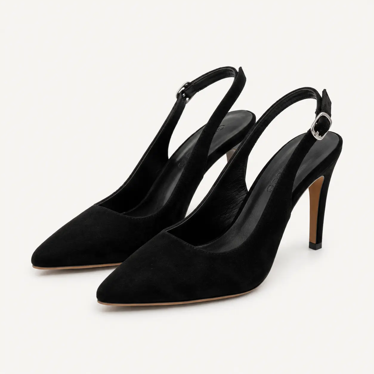 GeeYea women’s Black Faux Suede Slingback Stiletto Heels, Pointed Toe High Heel Shoes with Adjustable Buckle, PU Lining & PVC Sole, Elegant Date Night, Party & Evening Shoes