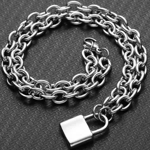 Stainless Steel Lock Pendant Necklace with Padded Design