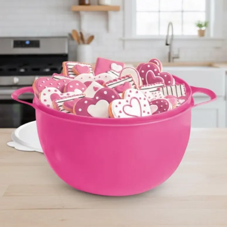 42-Cup Mega Thatsa Plastic Mixing Bowl, Durable Kitchenware, Bold Hot Pink Color, Tight-Sealing Lid, Plastic Bowls