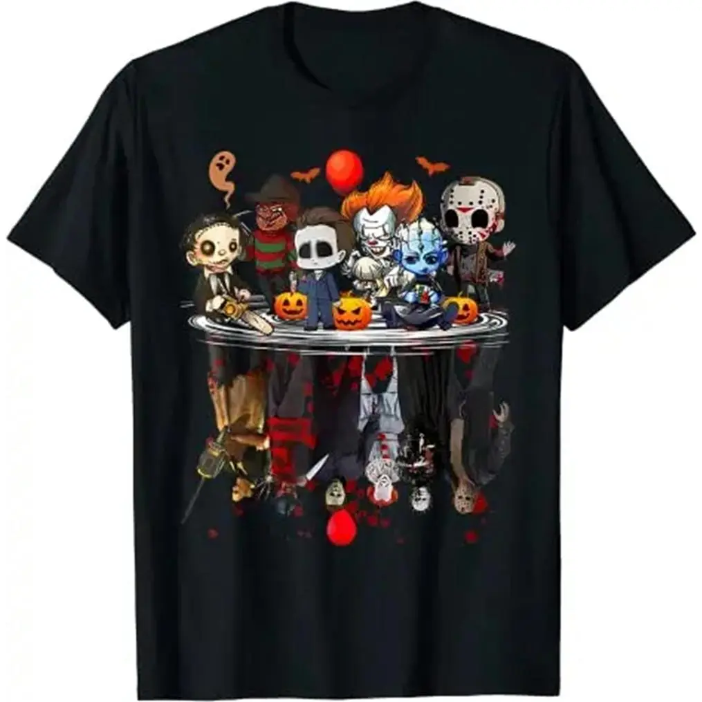 Lirae Horror Movie Characters Halloween Shirt Freddy Jason Chucky Gothic Tee For Kids Adults Spooky Season Matching Family Tops Horror Fans Halloween Party Goers Gothic Style Lovers Film Buffs Everyday Comfort