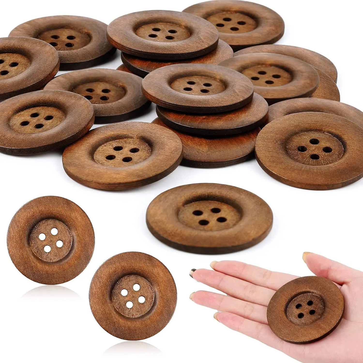 30 count Large Size  Buttons 2.36 Inch Round Sewing Button 4 Holes Large Buttons for Crafts Sewing Wooden for DIY Clothing Bag Decoration Supplies(Brown)
