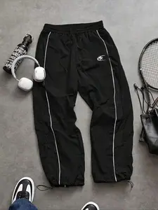 Men's Fashion Casual Striped Sport Pants, Taslon Fabric, Unique Print, Waist Drawstring, Adjustable Ankle Elastic, Perfect for Daily Wear