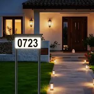 Solar Address Signs for Yard,12-Color Lighting LED Mailbox Number Plaque,Wall-mounted and Floor-mounted Illuminated Signs,Waterproof LED Solar Powered Address Sign for Houses Mailbox Street Yard