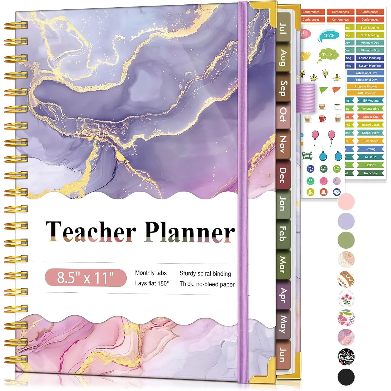 Teacher Planner 2026-2027, July 2026 - June 2027, Academic Weekly & Monthly Calendar Planner with Tabs, 8.5" x 11" A4 Teacher Lesson Plan Book with 7 Periods, Daily Agenda School Organizer for Teacher Student Homeschool,  Marble