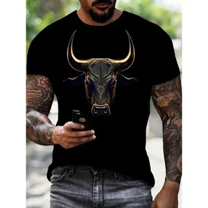 Men's 3D Print Bull Head T-Shirt - Round Neck, Short Sleeves, Loose Fit, Perfect for Summer Casual Streetwear
