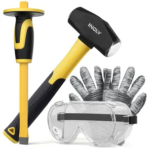 INCLY 4 Packs Geology Rock Pick Equipment Kit, 3lb Sledge Hammer 12" Mason Concrete Flat Chisel, Safety Glasses, Gloves, Tool Set for Hounding,Gold Mining & Prospecting, Brick Stone Breaking