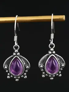Silver Plated Drop Earrings 7X9MM Natural Amethyst Charoite Vintage Jewelry Teardrop Earrings for Women Party Anniversary Gifts Wholesale Statement Earrings