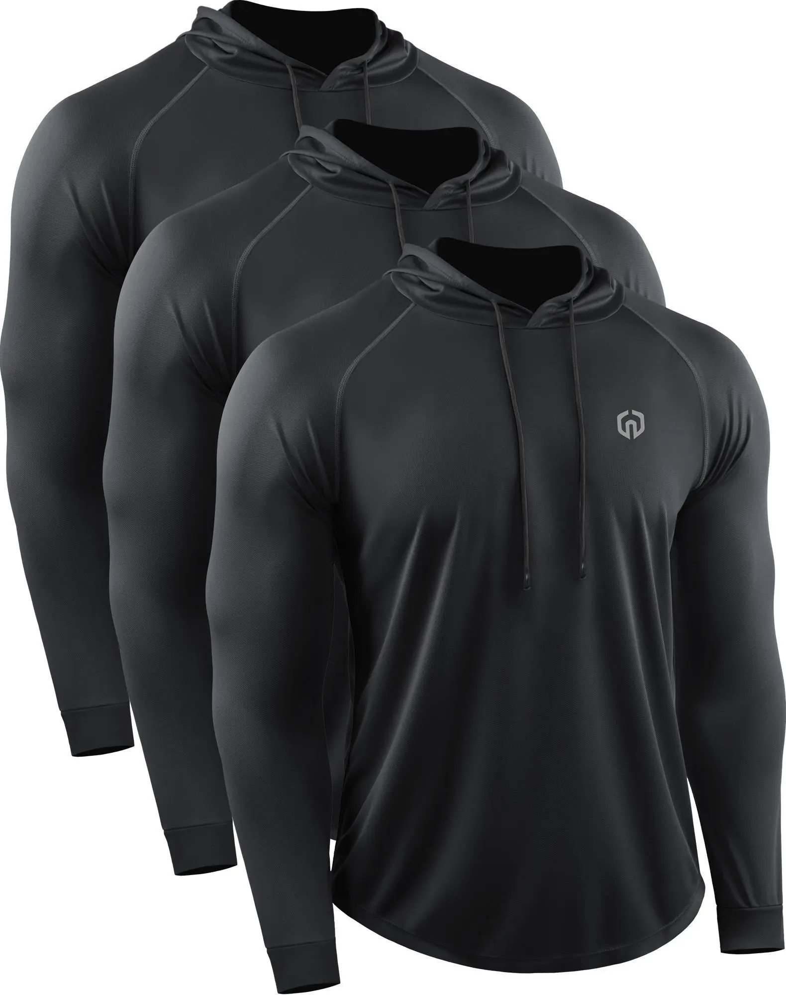 Neleus Men's Quick-Drying Hooded Athletic Shirt, Long Sleeve Lightweight Workout Hoodie with Reflective Logo for Gym Training & Running, Gym Workout Clothes, Sports Outfits, Activewear Clothing, Gym Sportswear