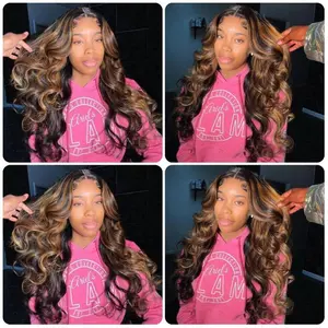 ALIGLOSSY 13X6 Highlight Balayage Body Wave Lace Front Wig 1B/30 Transparent Ombre Wavy Lace Frontal Human Hair Wig Deep Part Lace Front Wig for Women Colored Balayage Human Hair Wigs