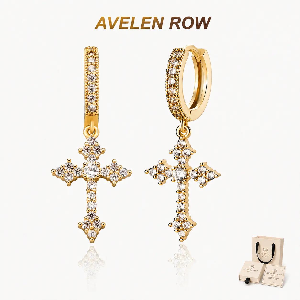 Gold Cross Hoop Dangle Earrings for Women with Gift Box, CZ Cubic Zirconia Earrings, Dainty Christian Faith Jewelry Gift