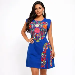 Miny Women's Summer Dress - Short Embroidered Floral Mexican Dress with Adjustable Straps Casual Traditional Clothing Piece for Warm Weather