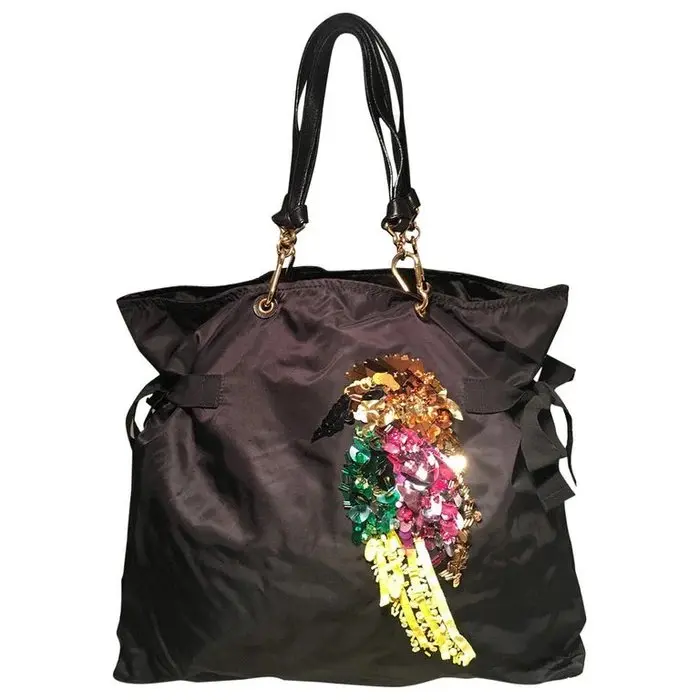 Pre-owned MARC JACOBS Nylon Tote Bags black Beaded Tropical Chappy Bird Tote