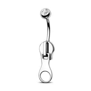 OUFER BODY JEWELRY 14G Edgy Zipper-Look Belly Button Ring - 316L Stainless Steel Body Art Navel Piercing, Unique Statement Piece Fashion Accessory, Belly Piercing