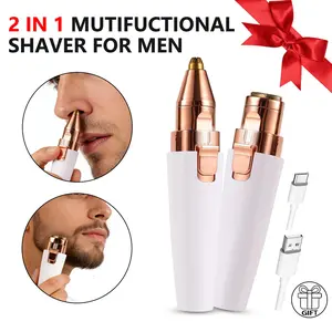 Facial Hair Remover for Men, Nose Hair Trimmer Rechargeable 2-1 Eyebrow Razor Portable Electric Shaver Painless Hair, Unisex,Gift Hair Removal Solution