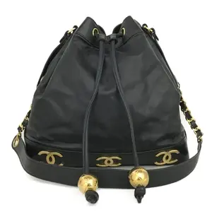 Pre-owned CHANEL leather Shoulder Bags Preowned Navy Triple CC Coco Lambskin drawstring bag