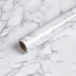 Glossy Marble Contact Paper 15.7" x 118" Peel & Stick for Countertops Kitchen Bathroom White Gray Self Adhesive Wallpaper Decorative Home Decor