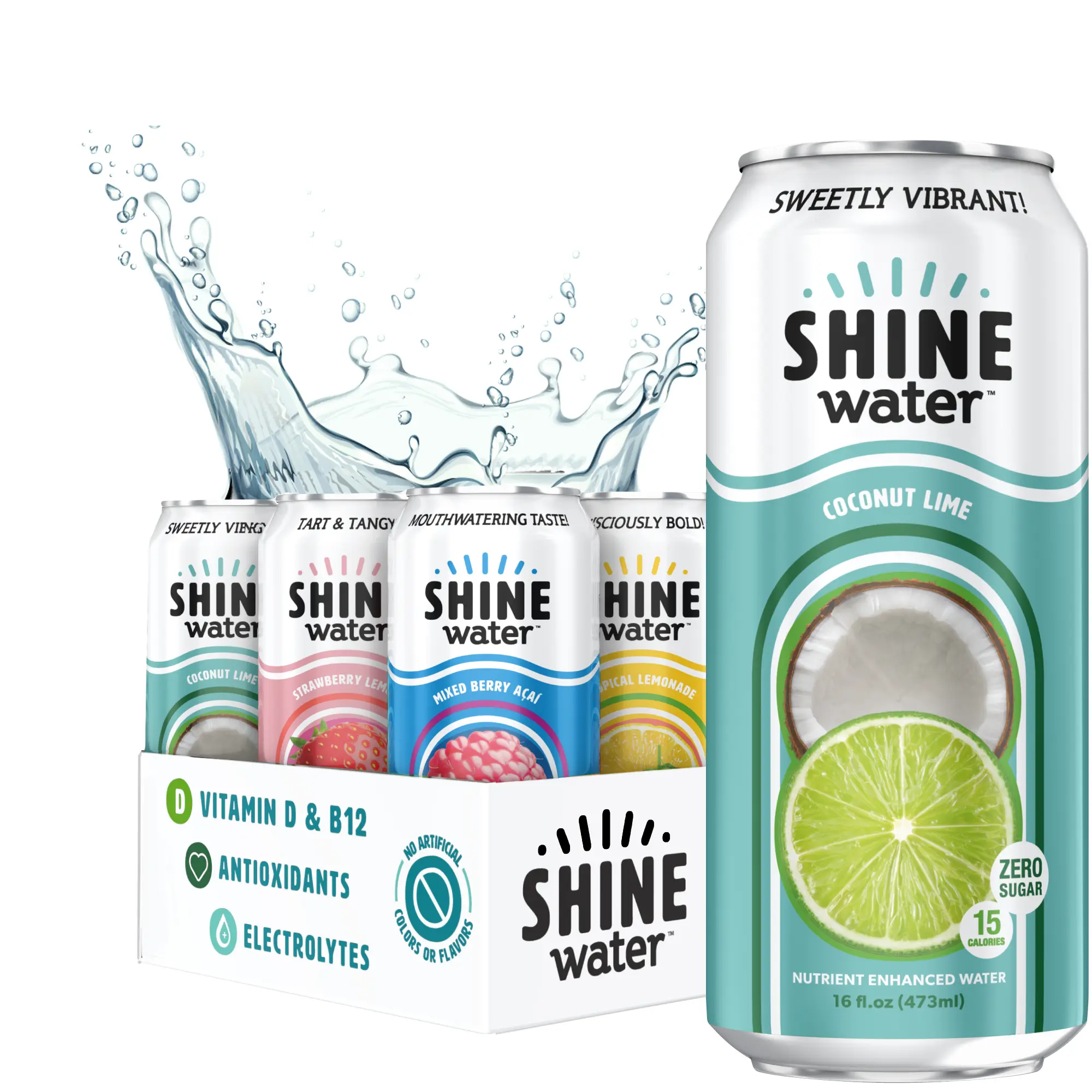 ShineWater Variety Pack - Natural, Sugar-Free Vitamin D Electrolyte Fitness Drink Beverage, 4-Pack Sports & Energy Drinks