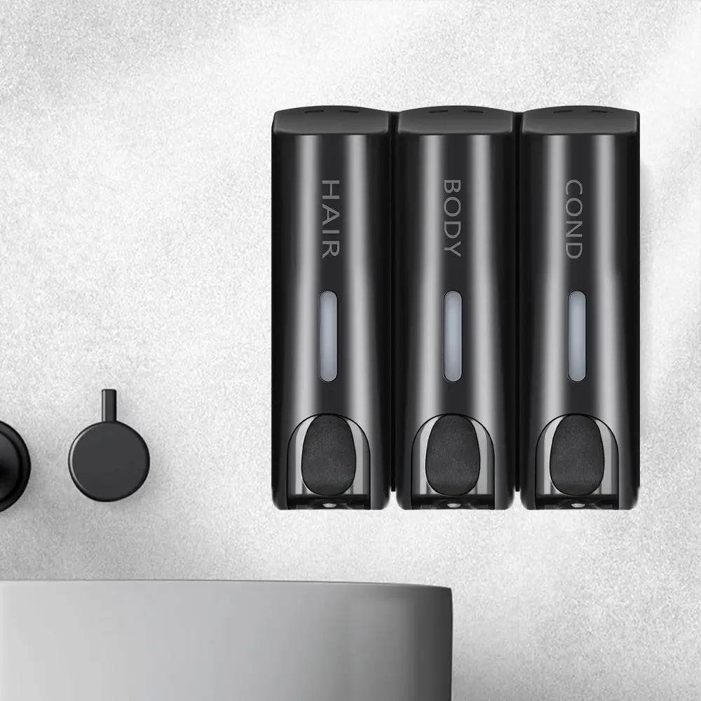 Wall Mounted Chamber Shower Liquid Soap Dispenser Trio, No Drill Shampoo and Conditioner Dispenser, Ideal for Bathroom and Hotel Use