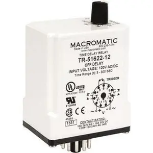 Macromatic 11 Pin, Multiple Range DPDT Time Delay Relay 10 Contact Amp, 120 VAC/VDC, Knob TR-51622-12