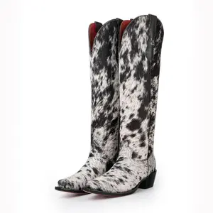 2026 New Leopard Print Faux Horsehair Knight Boots Western Cowboy Boots Size 33
