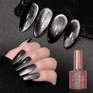 7.5ml New Popular Jet Black Crystal Shiny Dark Fairy Style Reflective Cat's Eye Magnetic Gel Nail Polish Soak Off UV LED Varnish Nail Art Salon Design Manicure Nail Art Gel Suitable for DIY Nail Salon