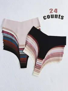 Women's Solid Color V Drop Waist Sexy Panty, Breathable Fit Comfortable Seamless Pastel Thongs for Daily Wear, Women's Underwear for All Seasons, Panties for Women, Seamless Undergarment