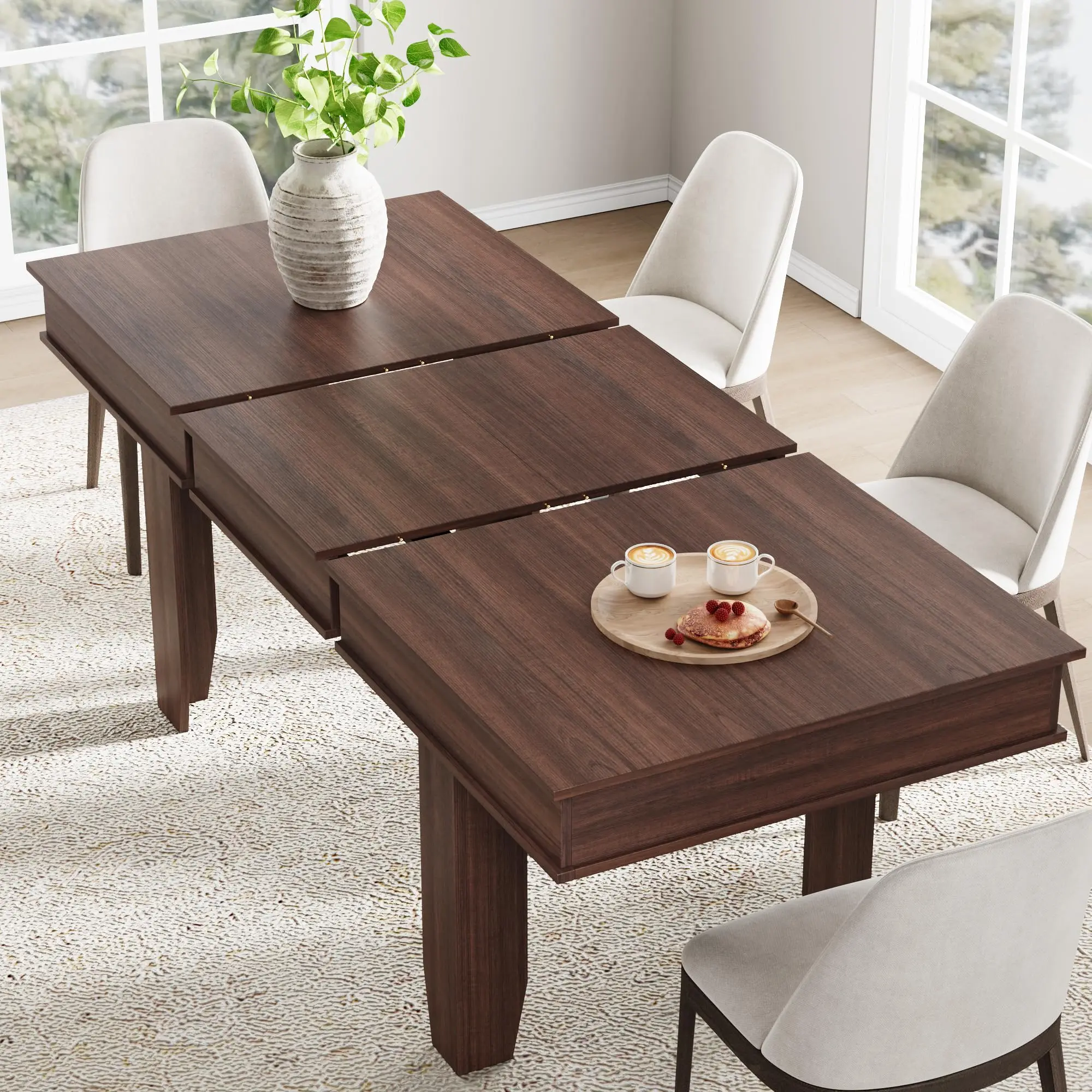 Garvee Extendable Dining Room Table 63-86.6 in for 6-10 People, Large Rectangular Farmhouse Kitchen Table with Sturdy Wooden Frame, Perfect for Dining Room and Kitchen