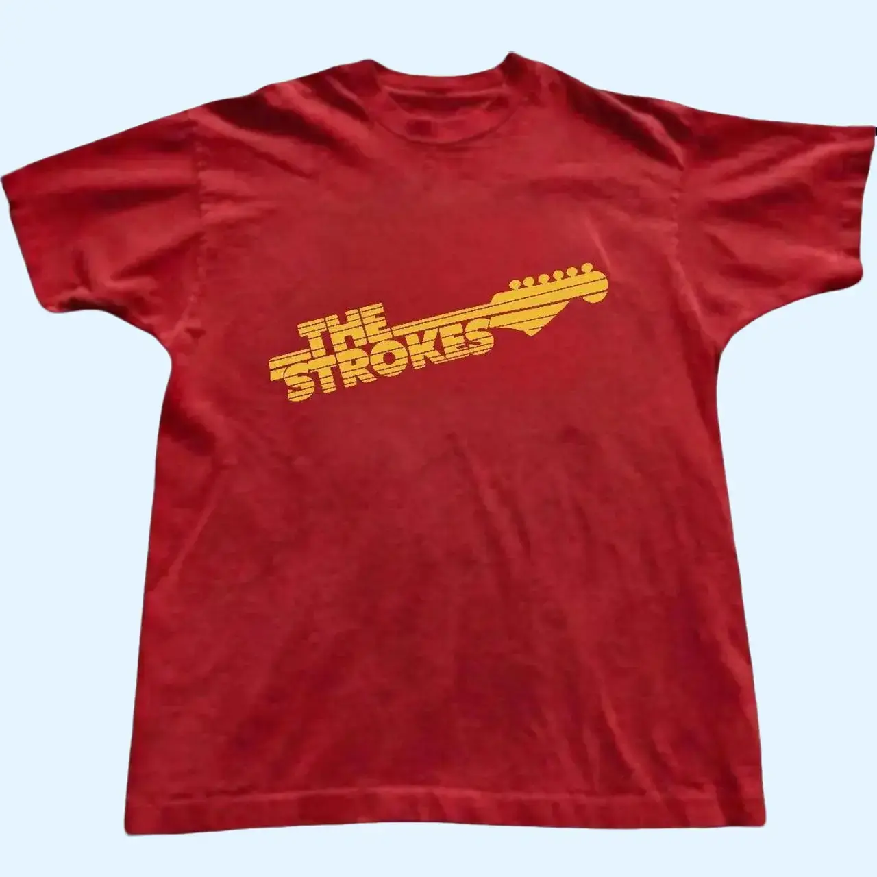 The Strokes T-shirt Vintage The Strokes Gold Guitar Neck Logo Graphic Tee, Retro 2000s Indie Rock Band  Shirt, Loose Fit Top