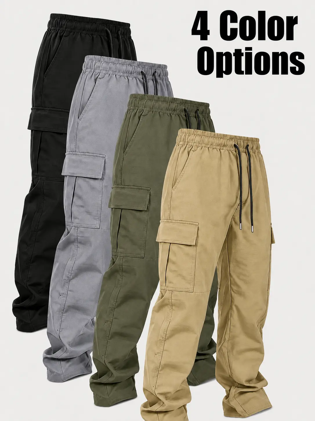 3-pack men’s cargo pants, solid-color work trousers, durable outdoor training pants, available in multiple colors—ideal for outdoor activities, work, hiking, and camping
