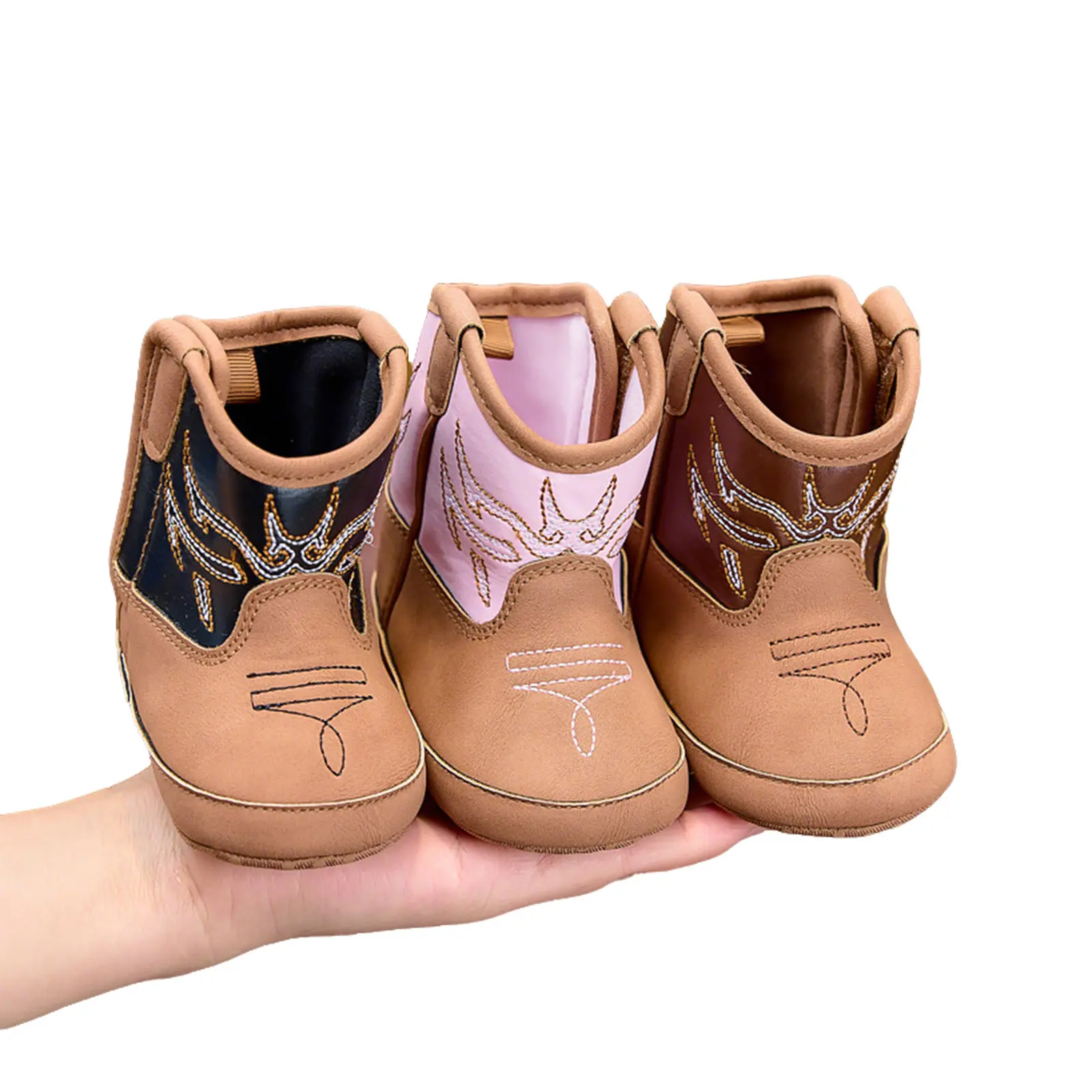 [Lullaby] Newborn Booties, Embroidered Wings Casual Prewalker Shoes, Infant First Walker Cowgirl Boots with Multi-Colors, Cute Embroidery, Non-Skid Soles