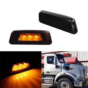 Smoked Lens Chrome Amber LED Wheel Side Marker Lights For Kenworth T680 T700 T880 Peterbilt 567 Replace OEM # P54-1211 554-1287 (Equivalent to 888-5422 888-5423)