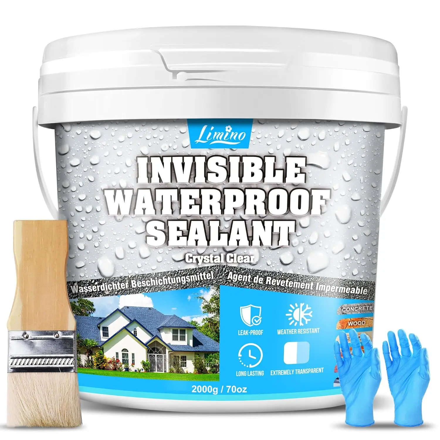 Waterproof Sealant - 70oz Transparent Weather Resistant Coating, Invisible Agent for Roofs, Terraces, Bricks, Skylights, Gardens, Indoor & Outdoor Anti-Leakage Sealant (Use on Dry, Sunny Days)