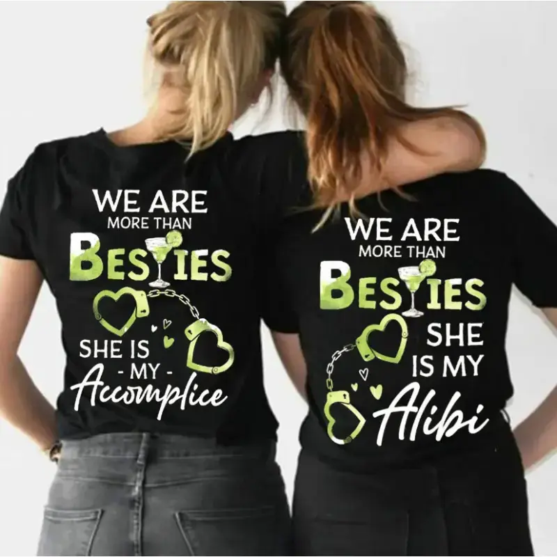 Matching Best Friend T-shirt We Are More Than Besties She Is My Accomplice – Gift For Best Friend Funny Couple Shirt, Best Gift For Him and Her, Unisex Couple Shirt tiktokshopspringglowup