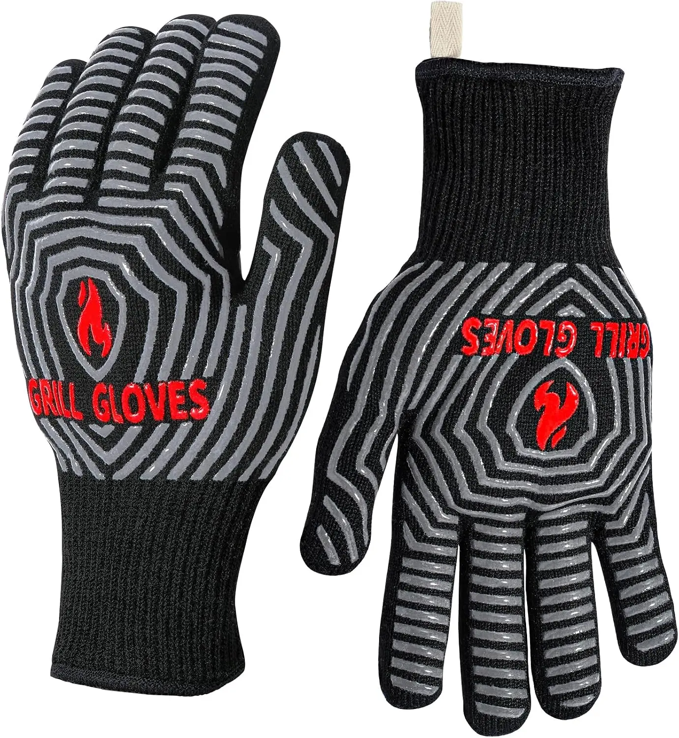 BBQ Gloves, 1472°F Heat Resistant Grilling Gloves Silicone Non-Slip Oven Mitts, Kitchen Gloves for BBQ, Grilling, Cooking, Baking(One Size Fits Most, Black)- 1 Pair