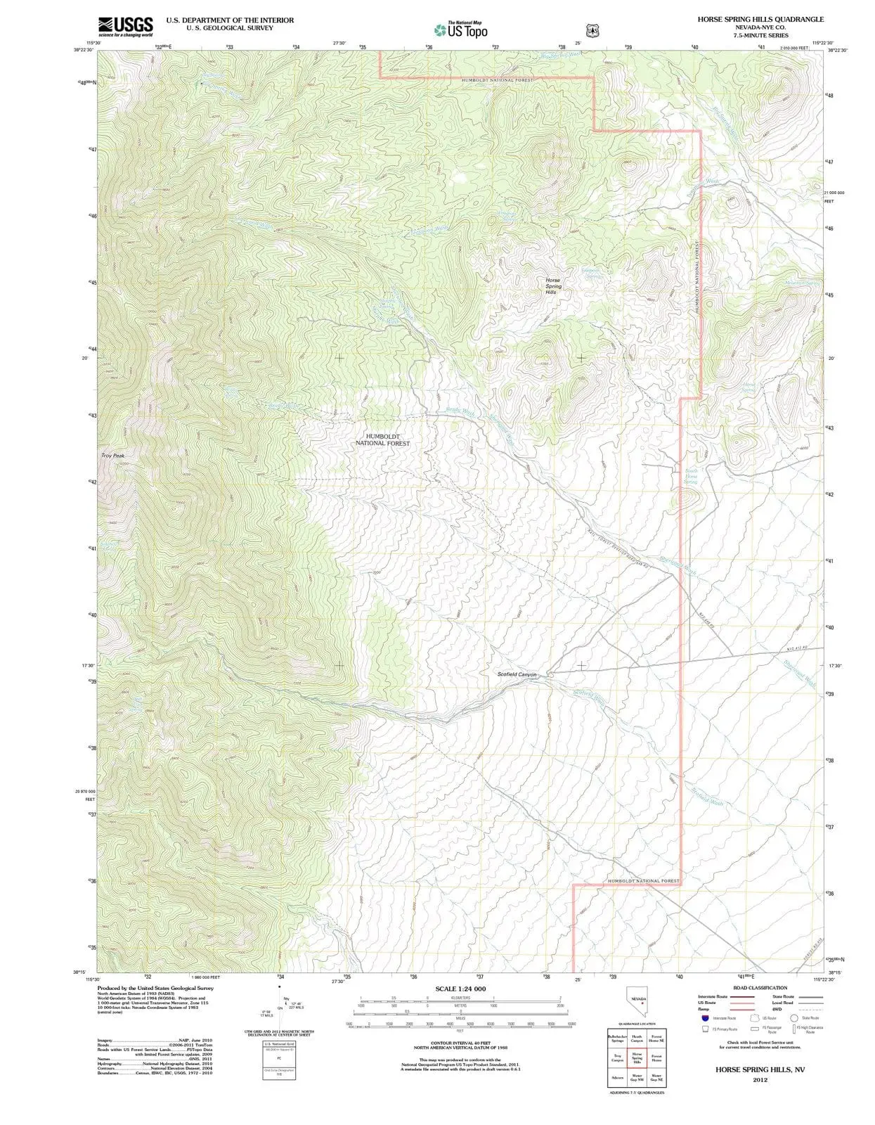 Horse Spring Hills Nevada USGS Topographic Quadrangle Map, 2012, 1:24000
