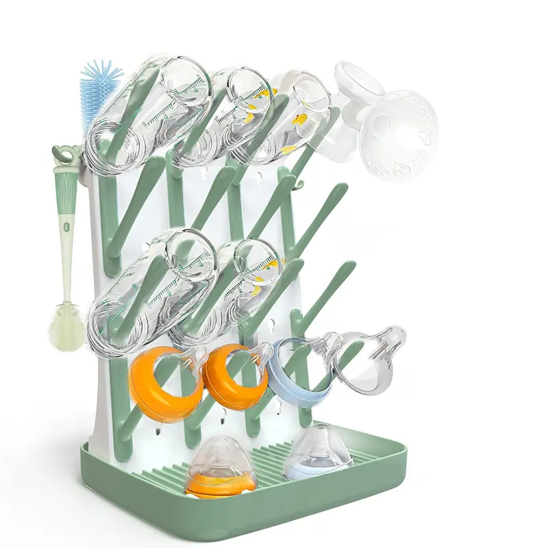 Flybok Baby Bottle Drying Rack - ABS Plastic Durable Multi-Functional Nursery Organizer for Newborn, Infant, Parents, Home Storage Box with Stable Bottle Holding