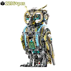 Hot Selling Mechanical Model 1296pcs Adjustable Wing Head Owl with Light Creative Desktop Ornament Bird Flying Animal Gift, Building Block Sets