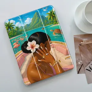 Tropical Vacation Design Three-Tier Stand iPad Case,Transparent Acrylic Hard Back,Pencil Slot & Charger Port,Fits iPad 7.9/8.3/10.2/10.5/10.9/11/12.9 13 inch,Shock-resistant Full Cover Protective Case Suitable for Offices Schools Homes, Tablet Accessories